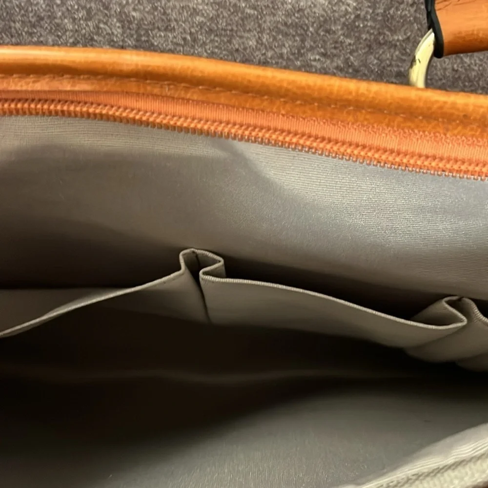 All leather laptop briefcase large shoulder strap and pockets new